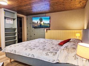 een slaapkamer met een bed en een tv aan de muur bij Apartment Chalet Auf dem Vogelstein-1 by Interhome in Grindelwald