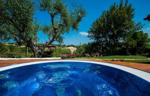 une grande piscine bleue avec des arbres en arrière-plan dans l'établissement Villa Mauro, à Mondolfo