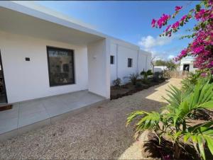 ein weißes Gebäude mit einigen Pflanzen davor in der Unterkunft Villa Blanche in Ngaparou