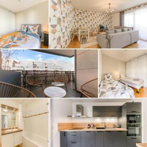 马西Bright & Chill - Terrasse - À 7 min Gare Massy TGV的酒店房间的照片拼贴画