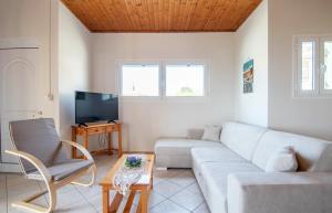 een woonkamer met een bank en een tv bij Seaside Holiday House by elite in Psarou