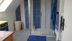 eine Dusche mit Glastür im Badezimmer in der Unterkunft Chambre chez l'habitant in Crach