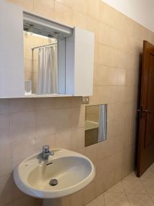 博洛尼亚Alam B&B Bologna的带白色水槽和镜子的浴室 更多20张照片