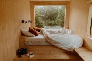 蒙托邦Parcel Fonneuve Les Crins的有窗户的房间里的一张床