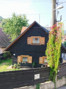 una casa negra con techo negro en Drevenica u Holtana mini, en Oščadnica