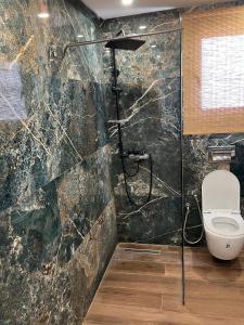 une salle de bain avec douche et toilettes dans l'établissement Dar Selima Hammamet, à Hammamet