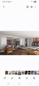 un rendu d'un salon avec tables et chaises dans l'établissement 3 bd grand luxxe Spa, à Nuevo Vallarta
