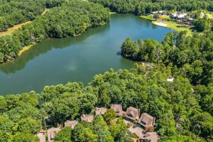 an aerial view of a lake with houses and trees at Whispering Knoll - Jasper, GA - Enjoy Peaceful Forest Views, Settle in for Movie Night in the Private Theater Room, Stay Active in Jasper