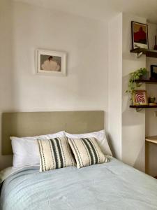 a bedroom with a bed with two pillows on it at Apartamentos Marques de Teverga , Oviedo centro in Oviedo