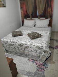 two beds with pillows on them in a bedroom at Old House in Paradeísion
