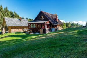 a house on a hill with a grassy field at Mountain lodge Pokljuka in Bohinjska Bistrica
