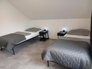 Sveti Jurij ob ŠčavniciApartment Jamna - FREE ticket Bioterme的带两张边桌的房间的两张床