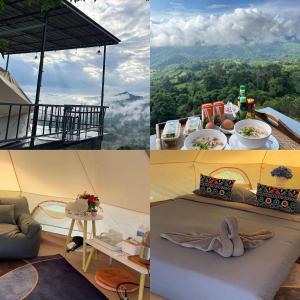 a collage of four pictures of a room with a view at เดอะเบสภูลังกาพะเยา in Ban Sakoen