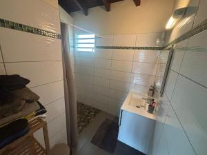 拉芒坦Résidence paisible avec vue sur les montagnes的带水槽和淋浴的浴室