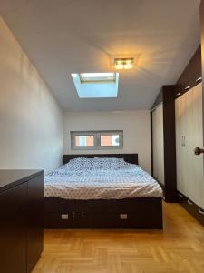 Un dormitorio con una cama y una claraboya. en Apartman Luka, en Niš