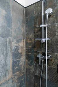 eine Dusche mit Duschkopf in einem Badezimmer in der Unterkunft Le charme de la place Saint-Sauveur in Caen + 7 Fotos