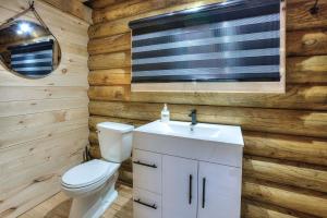 Ένα μπάνιο στο The Cozy Log Cabin with Private Hot Tub