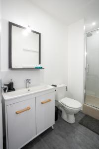 a bathroom with a toilet and a sink and a mirror at LE 219 - Maison tout confort à Amiens Wi-Fi rapide, Netflix, calme & proche centre in Amiens +18 photos
