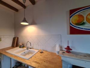 a kitchen with a sink and a painting on the wall at Ferme rénovée au calme avec internet et grand espace extérieur - FR-1-591-149 in Palluau-sur-Indre