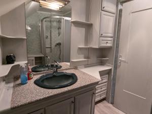 a bathroom with a sink and a mirror at Charmante Maison pour 6 à St Père-sur-Loire, Vue Loire - FR-1-590-178 in Saint-Père-sur-Loire +18 photos