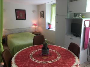 a dining room with a table with a cactus on it at Charmant Gîte en Lorraine, Proche Nancy et Vosges, Terrasse et Confort Tout Équipé - FR-1-584-59 in Rozelieures