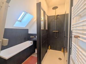 a bathroom with a shower and a bath tub at Maison typique en Berry avec jardin privatif, BBQ et parking - FR-1-591-598 in Thenay +28 photos