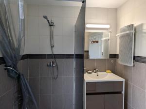 a bathroom with a shower and a sink at Maison cosy à Sully-sur-Loire, 5 chambres, terrasse, parking, draps et chauffage inclus - FR-1-590-220 in Sully-sur-Loire +19 photos