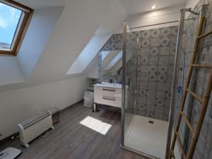 a attic bathroom with a shower and a sink at Gîte Climatisé avec Jardin à Tavers - FR-1-590-582 in Tavers +22 photos