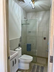 un bagno con wc e doccia in vetro di Villa Residence Playa Caracol a El Quindio