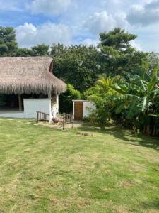 a small hut with a grass roof and a yard at Montería, MonteCapi in Montería