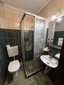 a bathroom with a shower and a toilet and a sink at Rooms with private Bathroom & Free Parking ''Sobe Zoka,, in Subotica +83 photos