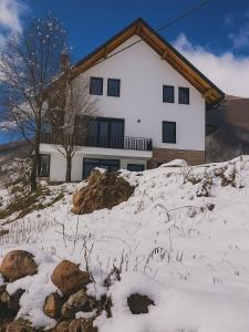 a house on top of a snow covered hill at Mountain villa in Gorna Belica - Villa Hani in Struga