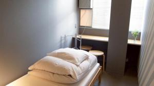 a bed in a room with a desk and a window at Little Birds Hostel in Omihachiman +58 photos