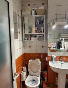 une petite salle de bain avec toilettes et lavabo dans l'établissement New Abbey Royal Nest, à Kilcullen 6 autres photos