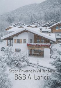une maison avec de la neige sur le toit dans l'établissement B&B Ai Larici, à Bocenago