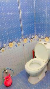 baño con aseo en una pared de azulejos azules en Hotel Al safa, en Hyderabad