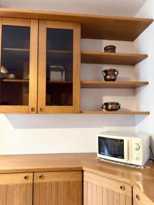 een magnetron op een aanrecht in een keuken bij Ca' Prestin - Natura e Relax a 20 minuti da Bormio in Tovo di Sant'Agata +24 foto's