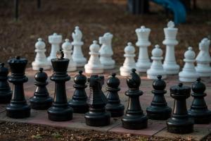 ein Schachbrett mit vielen Schachfiguren darauf in der Unterkunft Scenic Drive Resort in Muskegon + 1 Foto