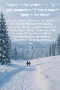 ein Plakat mit zwei Personen, die im Schnee spazieren gehen in der Unterkunft Apartment SaGo in Clausthal-Zellerfeld