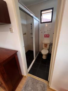 ein Bad mit einem WC und einer ebenerdigen Dusche in der Unterkunft B&C Homestay in Miri + 19 Fotos