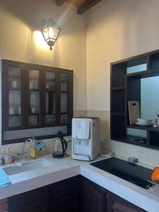 Qiyis Cottage في جورج تاون: مطبخ مع حوض وميكروويف