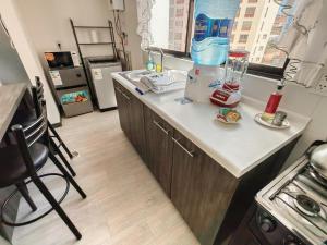 een keuken met een aanrecht met een blender erop bij FLOREZ APT6 - Céntrico, acogedor con calefacción in La Paz