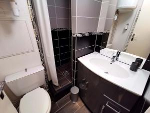 a bathroom with a white toilet and a sink at Studio rénové, balcon vue vallée, proche centre et remontées - FR-1-771-1 in Les Adrets