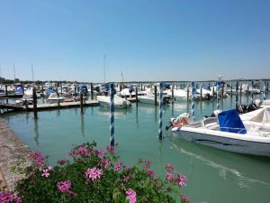 a group of boats docked in a harbor with flowers at Apartments in Bibione 54671 in Lo Stallone