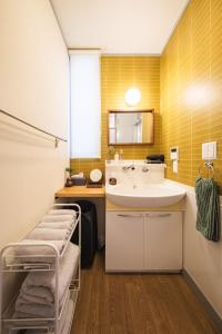 ein Badezimmer mit Waschbecken und Spiegel in der Unterkunft Jomo Stay Takasaki 2 -the Garden- in Takasaki + 16 Fotos