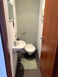 un baño con inodoro y lavabo en Unique Duplex Apartment in the heart of Dalkey with 2 Luxurious Bedrooms, en Dalkey 6 fotos más