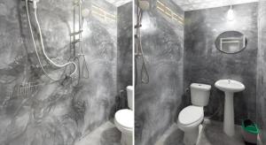 two pictures of a bathroom with a toilet and a shower at OYO 75359 Thaiburi Thara Resort in Ban Yan Chao +90 photos