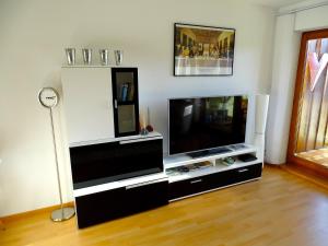 a living room with a flat screen tv on a entertainment center at Seeperle 2 in Meersburg