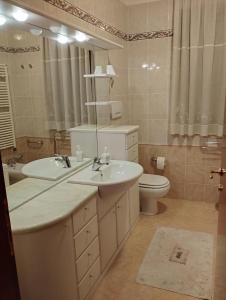 a bathroom with a sink and a toilet and a mirror at Fattoria I Canarini in Fossalta di Piave +27 photos