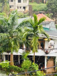 deux photos d'une maison avec des palmiers devant dans l'établissement Kandy IVY Banks Holiday Resort, à Kandy